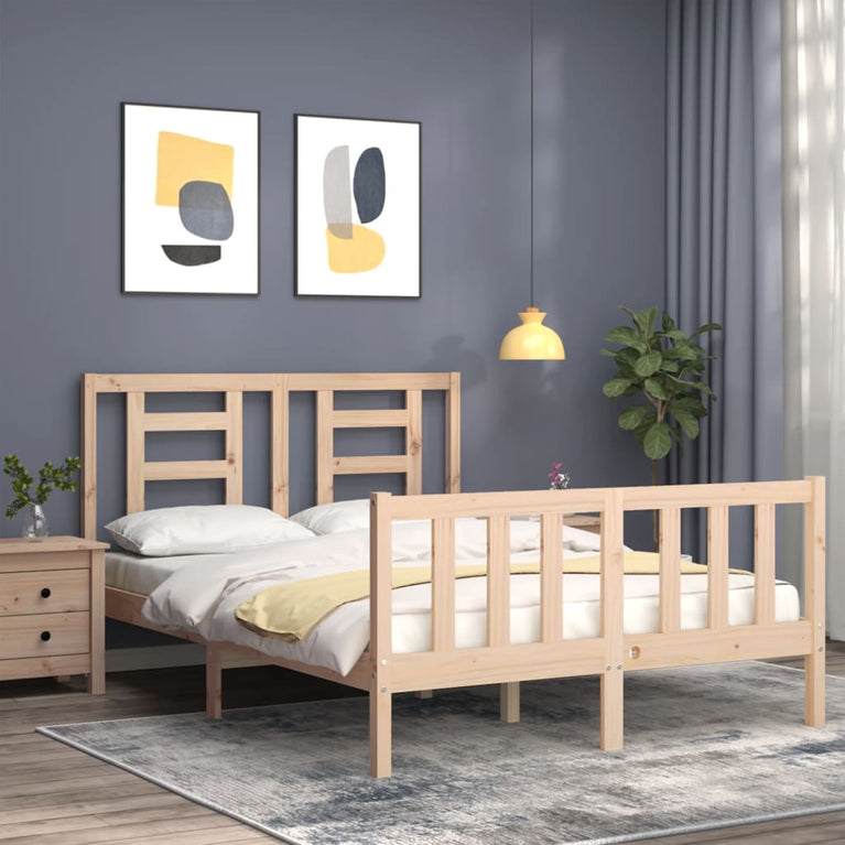 Bedframe met hoofdbord massief hout 140x200 cm