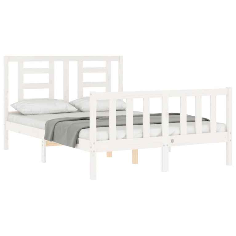 Bedframe met hoofdbord massief hout wit 140x200 cm