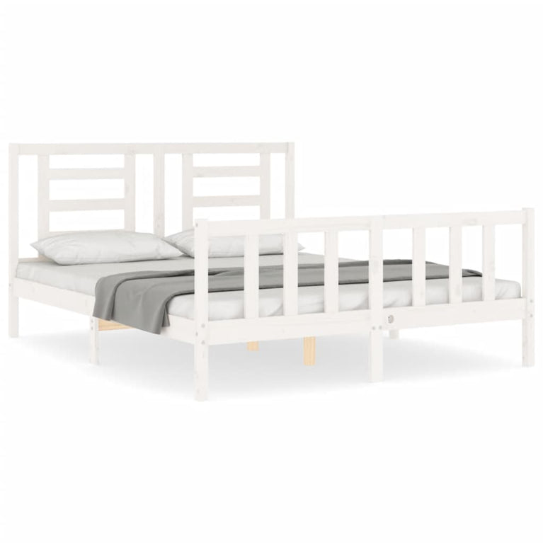 Bedframe met hoofdbord massief hout wit 5 FT King Size