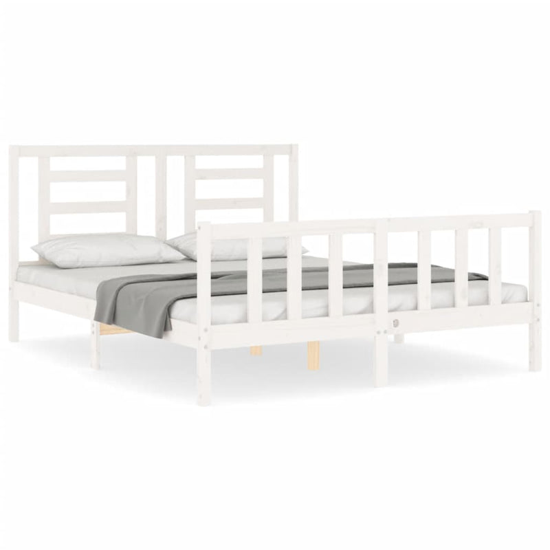 Bedframe met hoofdbord massief hout wit 5 FT King Size