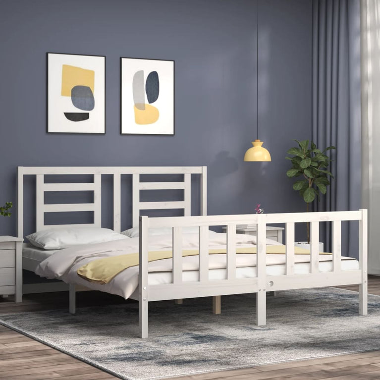 Bedframe met hoofdbord massief hout wit 5 FT King Size