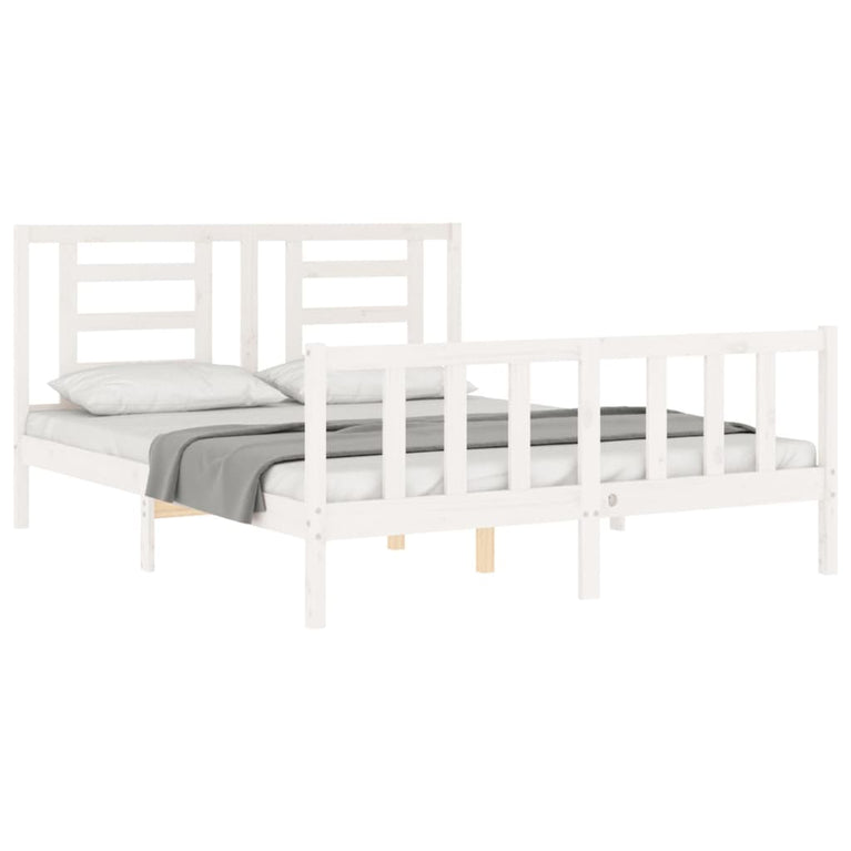 Bedframe met hoofdbord massief hout wit 5 FT King Size