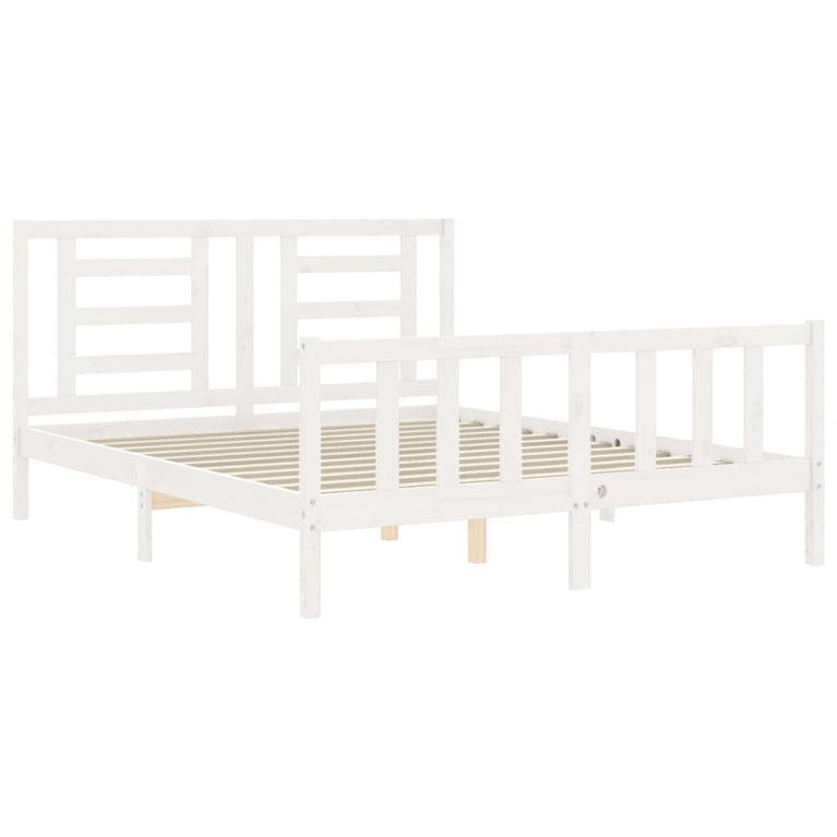 Bedframe met hoofdbord massief hout wit 5 FT King Size