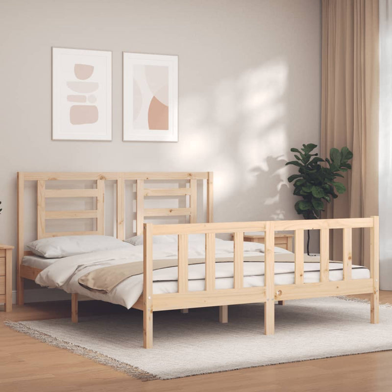 Bedframe met hoofdbord massief hout 160x200 cm