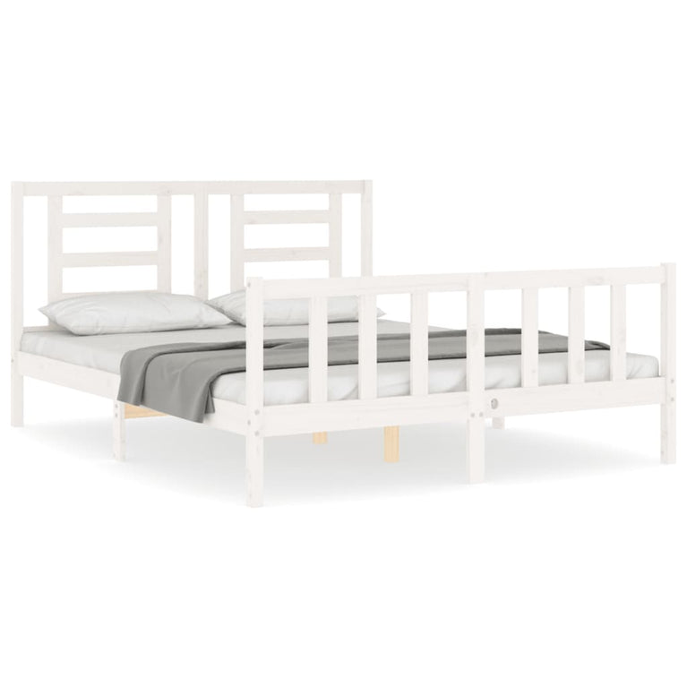 Bedframe met hoofdbord massief hout wit 160x200 cm