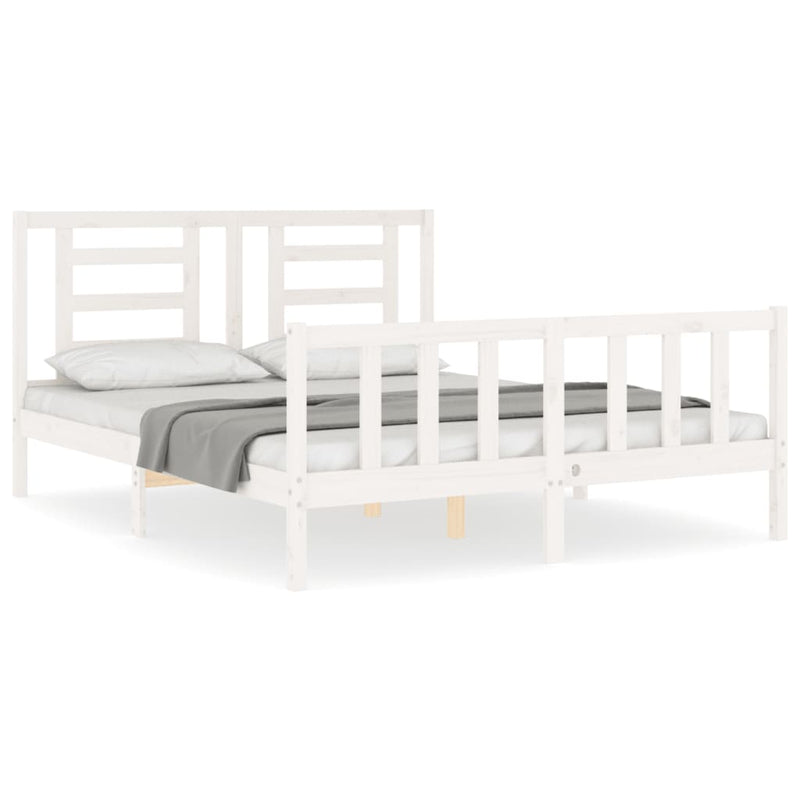 Bedframe met hoofdbord massief hout wit 160x200 cm
