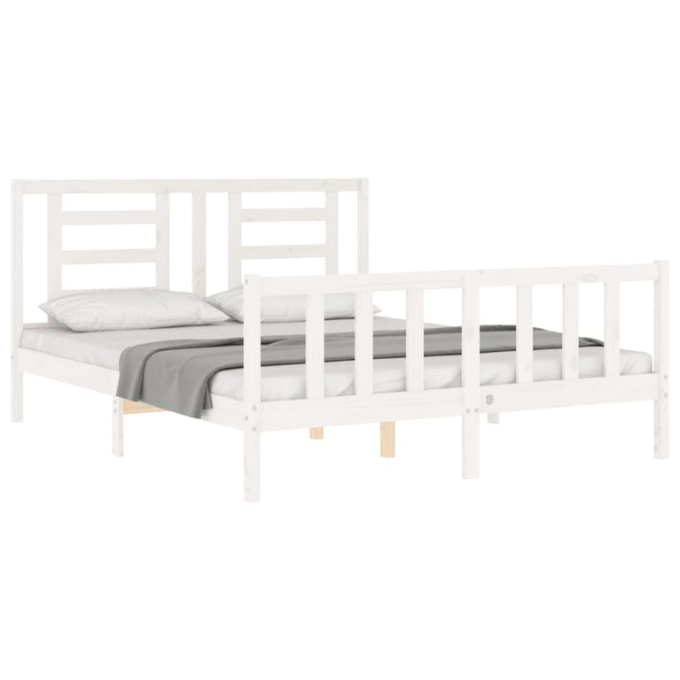 Bedframe met hoofdbord massief hout wit 160x200 cm