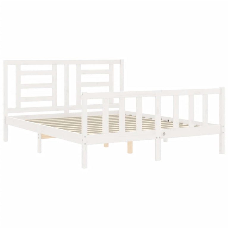 Bedframe met hoofdbord massief hout wit 160x200 cm