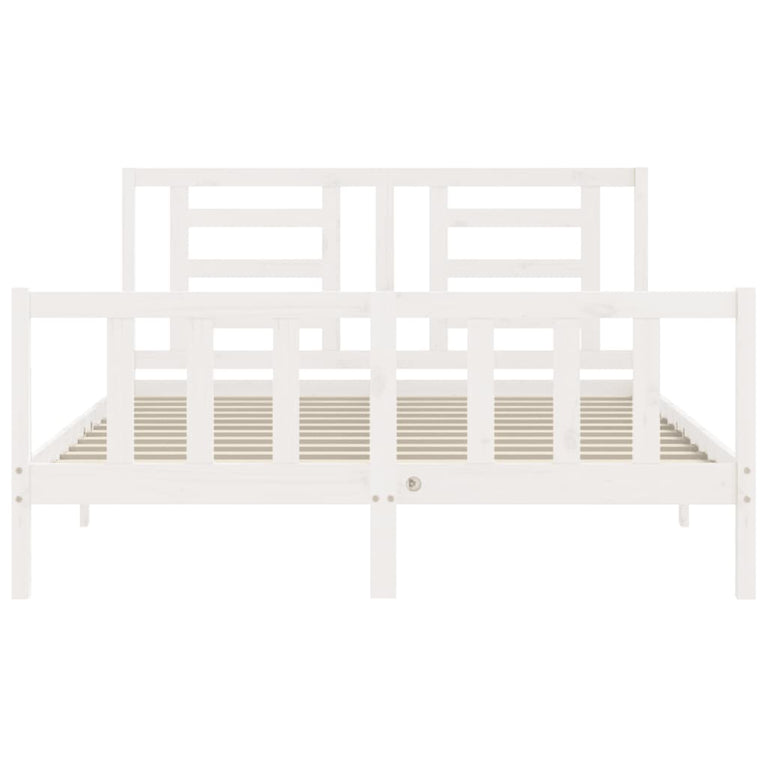 Bedframe met hoofdbord massief hout wit 160x200 cm