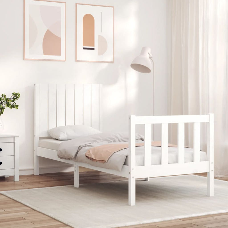 Bedframe met hoofdbord massief hout wit 2FT6 Small Single