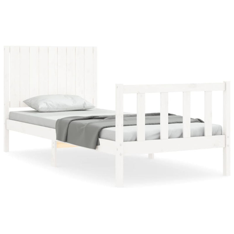 Bedframe met hoofdbord massief hout wit 3FT Single