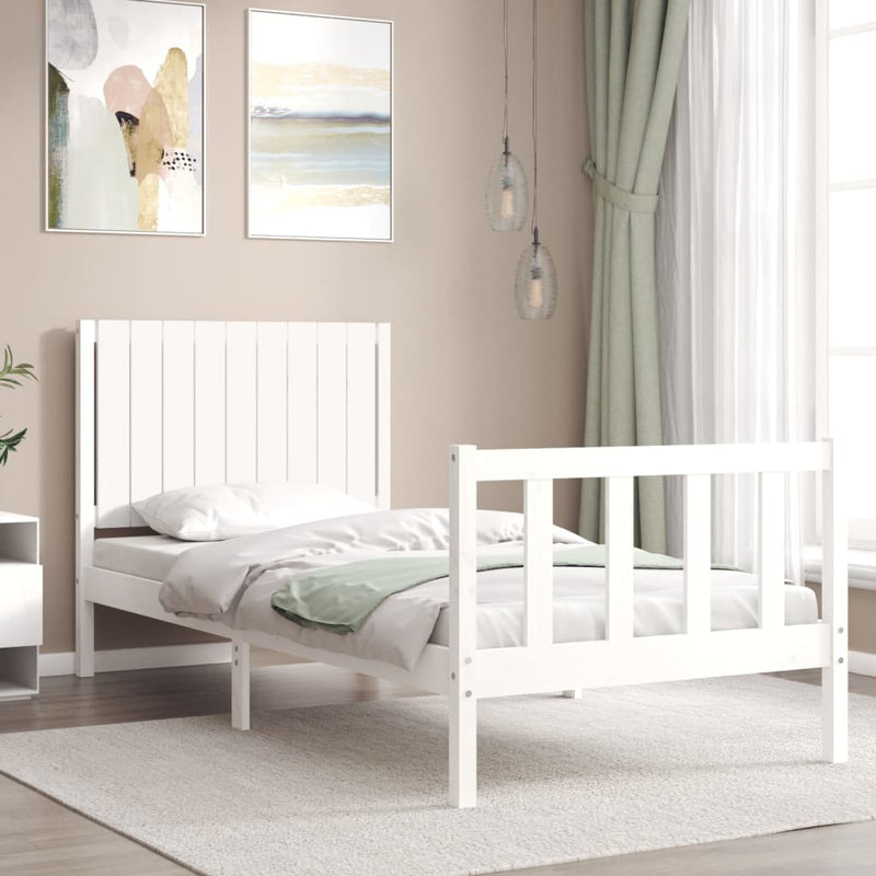 Bedframe met hoofdbord massief hout wit 3FT Single