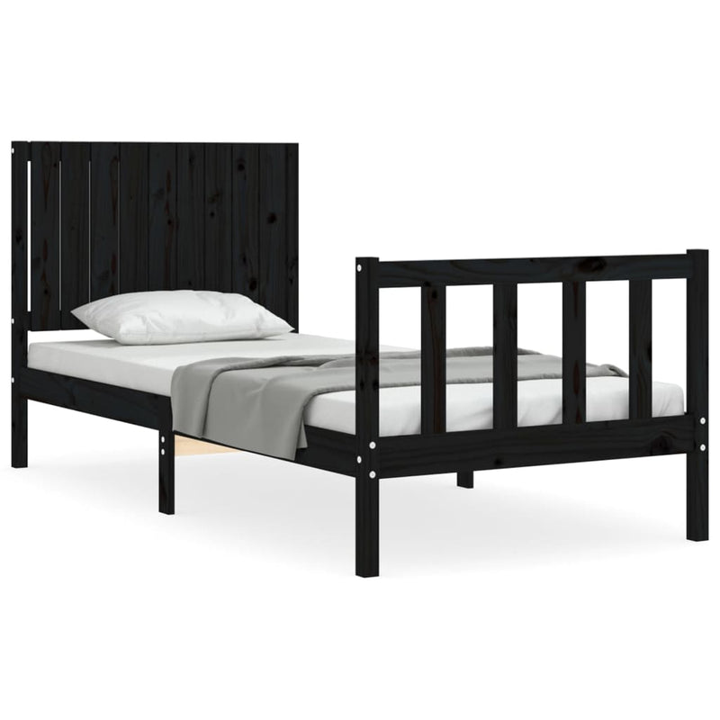 Bedframe met hoofdbord massief hout zwart 3FT Single