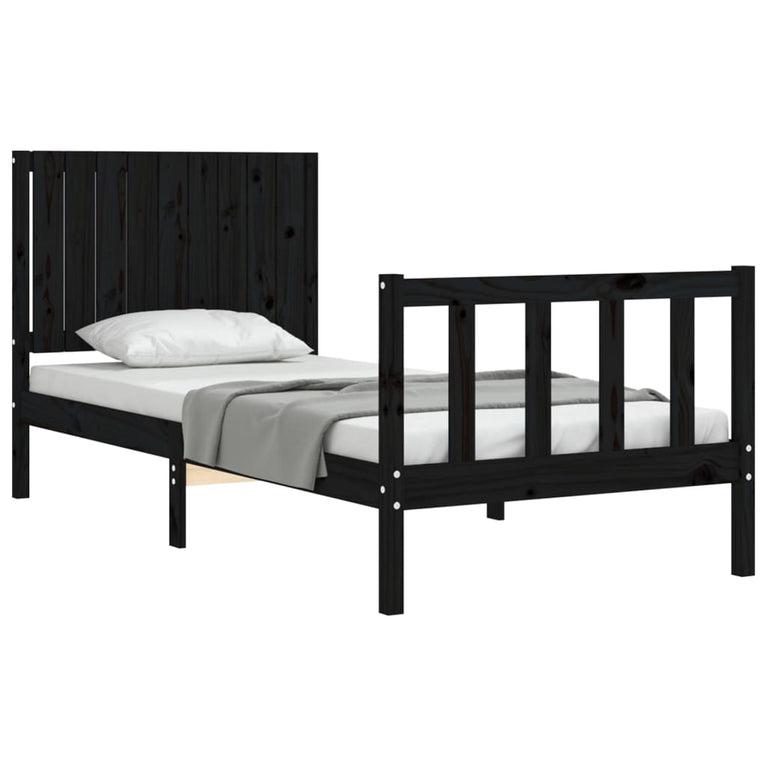 Bedframe met hoofdbord massief hout zwart 3FT Single