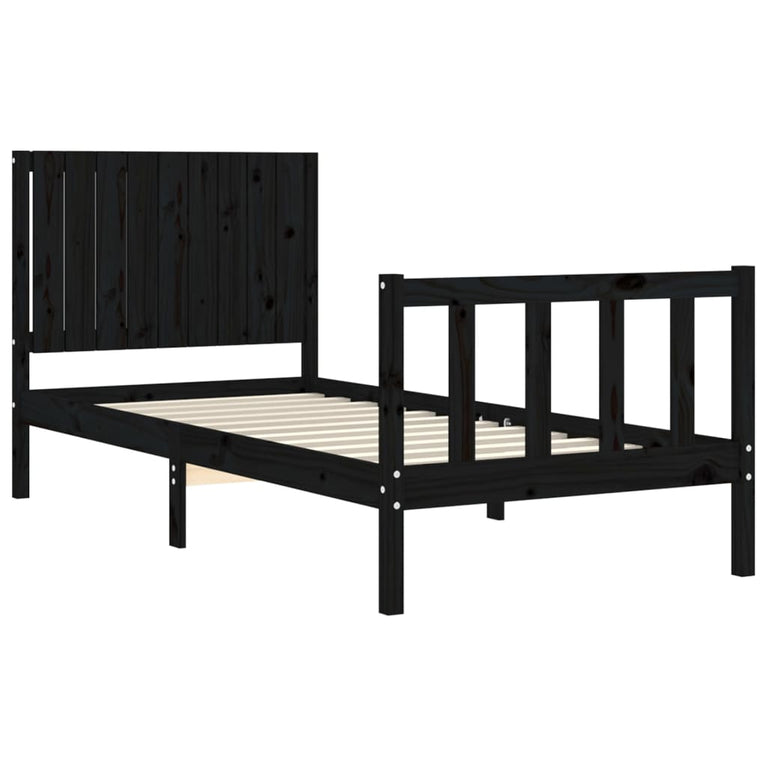 Bedframe met hoofdbord massief hout zwart 3FT Single