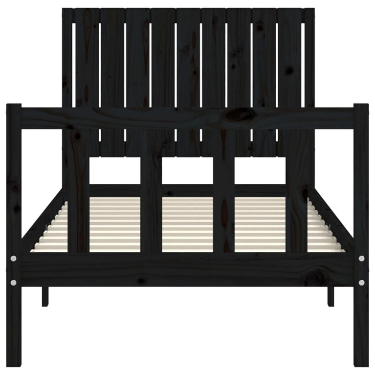 Bedframe met hoofdbord massief hout zwart 3FT Single