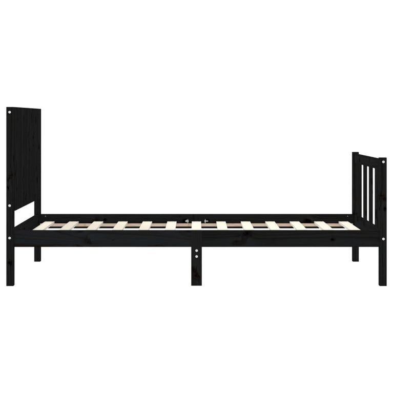 Bedframe met hoofdbord massief hout zwart 3FT Single