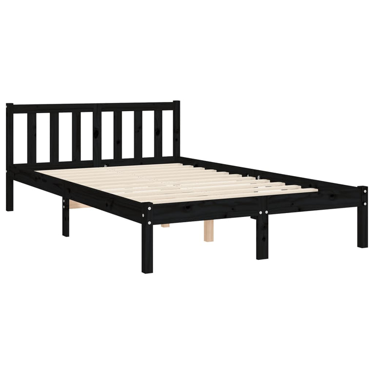 Bedframe met hoofdbord massief hout zwart 4FT Small Double