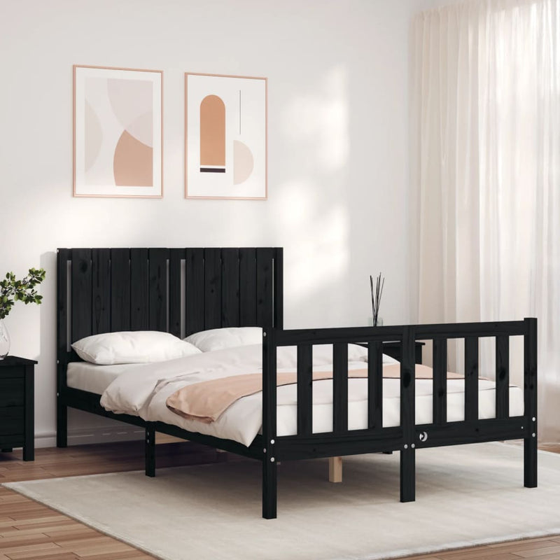 Bedframe met hoofdbord massief hout zwart 4FT Small Double