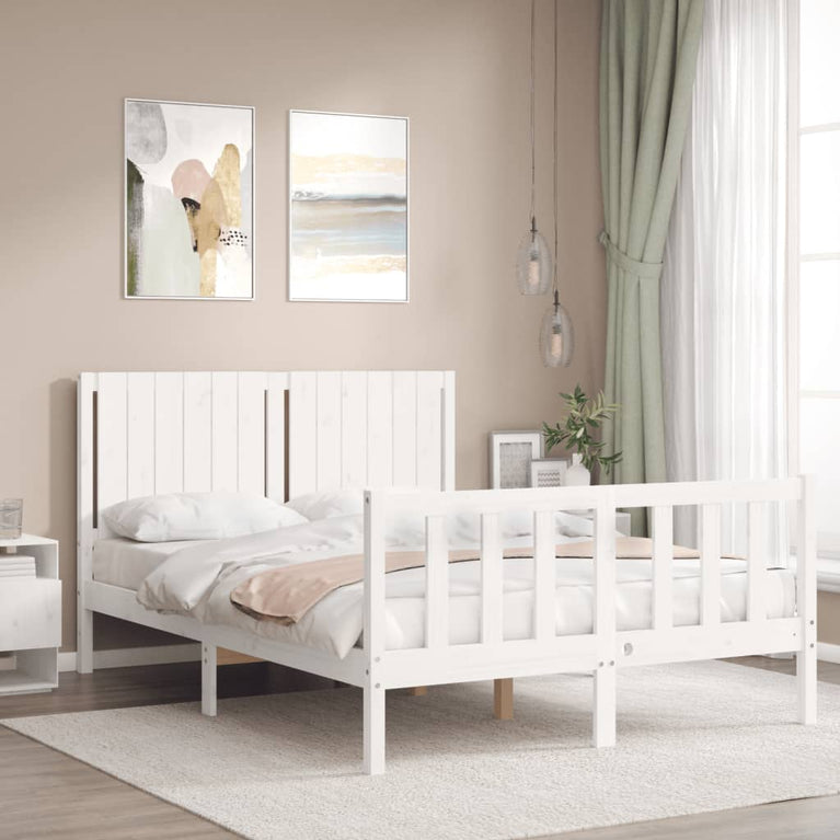 Bedframe met hoofdbord massief hout wit 4FT6 Double