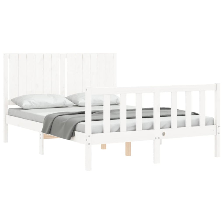 Bedframe met hoofdbord massief hout wit 4FT6 Double