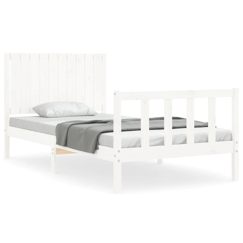 Bedframe met hoofdbord massief hout wit 100x200 cm