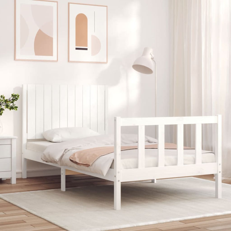 Bedframe met hoofdbord massief hout wit 100x200 cm