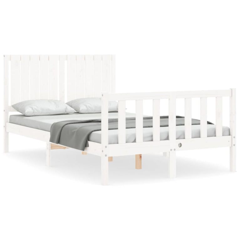 Bedframe met hoofdbord massief hout wit 120x200 cm