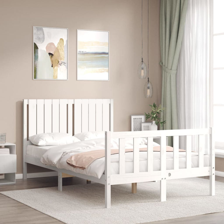 Bedframe met hoofdbord massief hout wit 120x200 cm