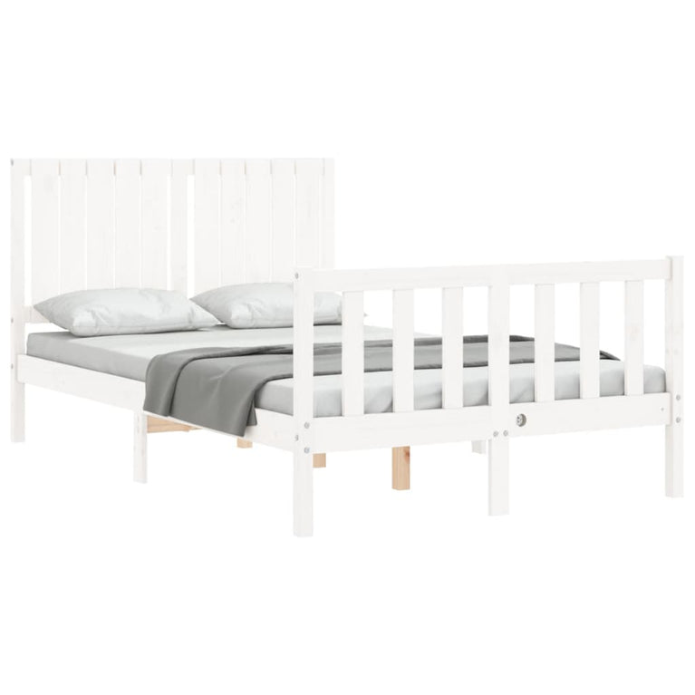 Bedframe met hoofdbord massief hout wit 120x200 cm