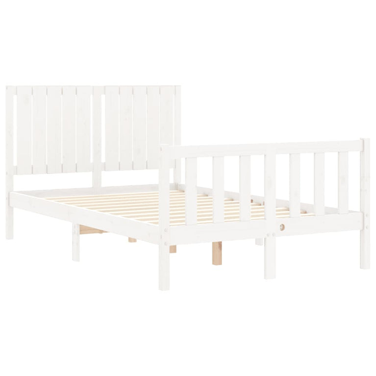 Bedframe met hoofdbord massief hout wit 120x200 cm