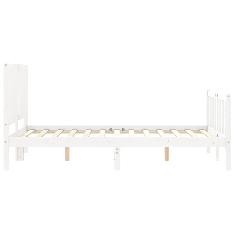Bedframe met hoofdbord massief hout wit 120x200 cm