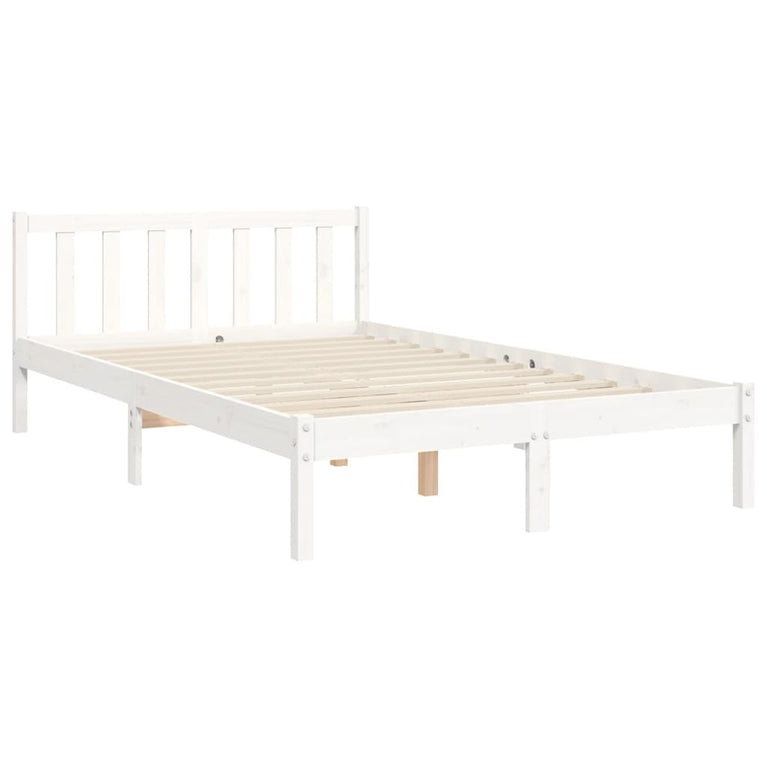 Bedframe met hoofdbord massief hout wit 120x200 cm