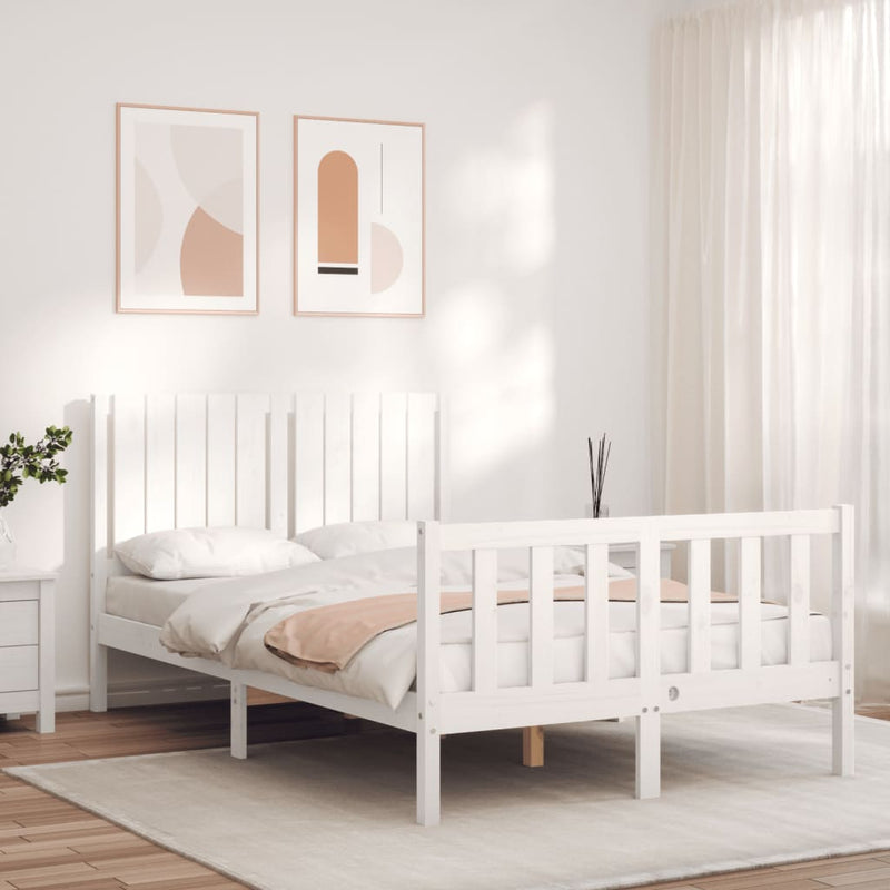 Bedframe met hoofdbord massief hout wit 120x200 cm