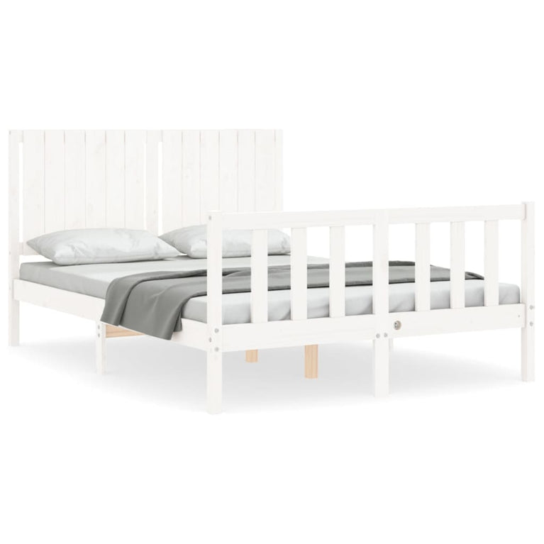 Bedframe met hoofdbord massief hout wit 140x200 cm