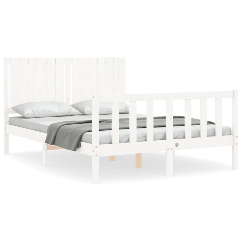 Bedframe met hoofdbord massief hout wit 140x200 cm