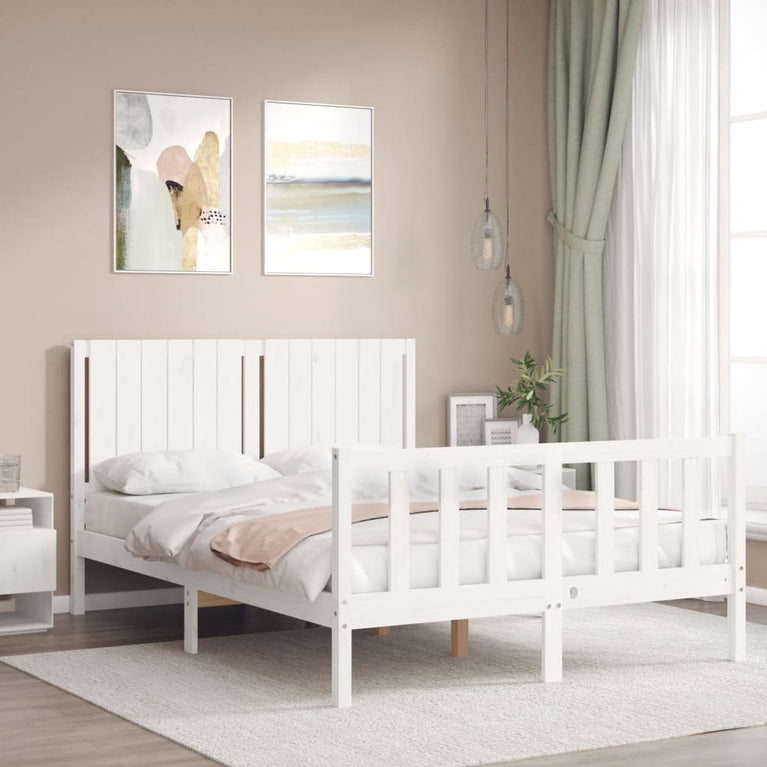 Bedframe met hoofdbord massief hout wit 140x200 cm
