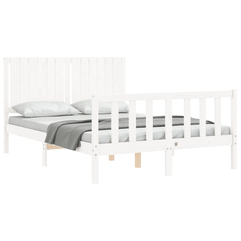 Bedframe met hoofdbord massief hout wit 140x200 cm