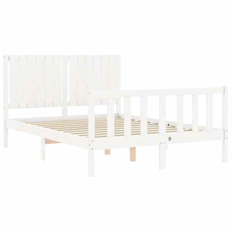 Bedframe met hoofdbord massief hout wit 140x200 cm