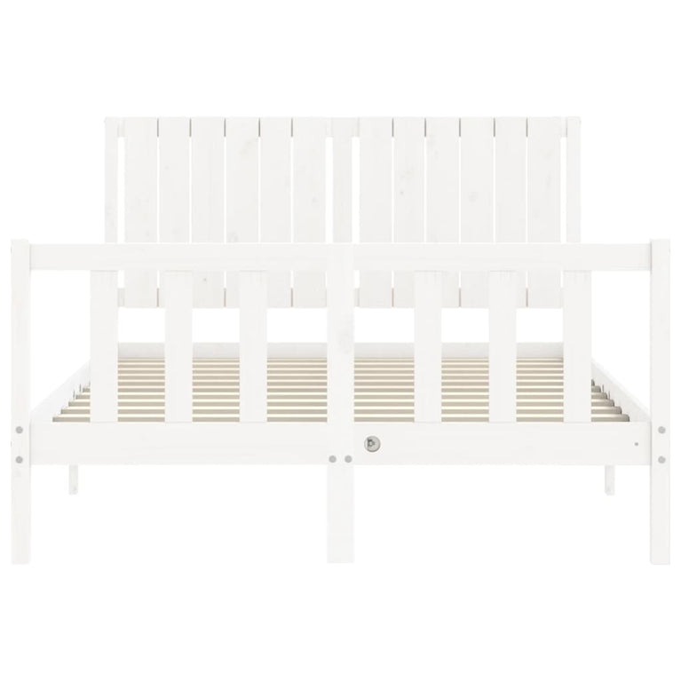 Bedframe met hoofdbord massief hout wit 140x200 cm