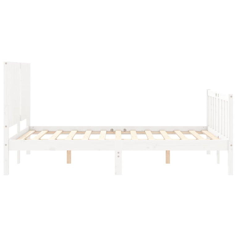 Bedframe met hoofdbord massief hout wit 140x200 cm