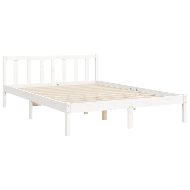 Bedframe met hoofdbord massief hout wit 140x200 cm