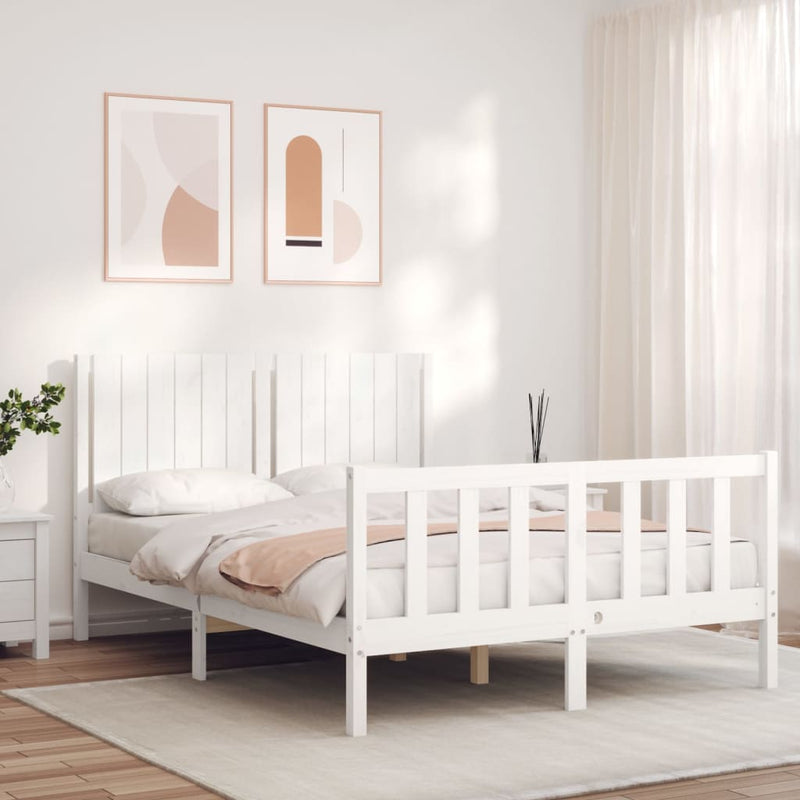 Bedframe met hoofdbord massief hout wit 140x200 cm