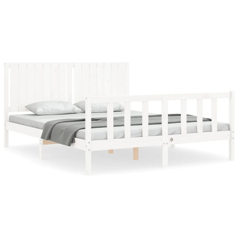 Bedframe met hoofdbord massief hout wit 5 FT King Size