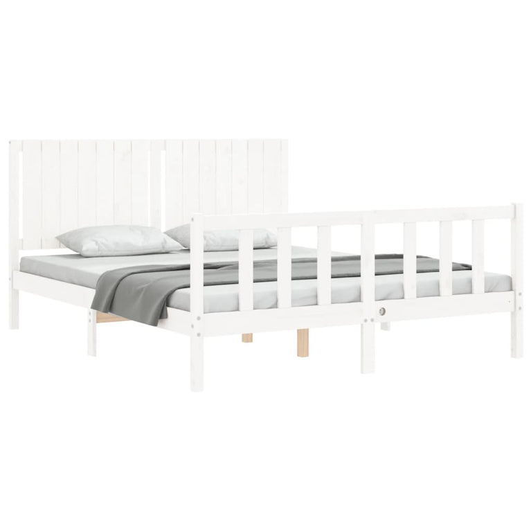 Bedframe met hoofdbord massief hout wit 5 FT King Size
