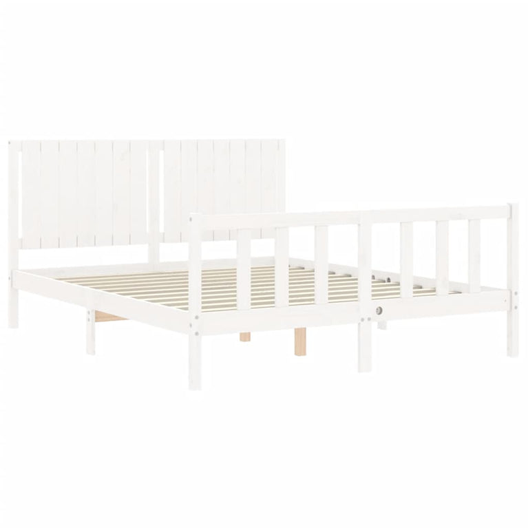 Bedframe met hoofdbord massief hout wit 5 FT King Size