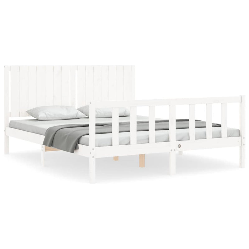 Bedframe met hoofdbord massief hout wit 160x200 cm