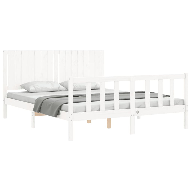 Bedframe met hoofdbord massief hout wit 160x200 cm