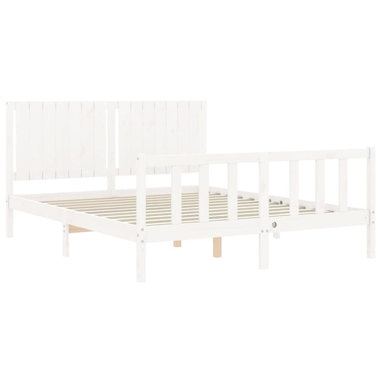 Bedframe met hoofdbord massief hout wit 160x200 cm