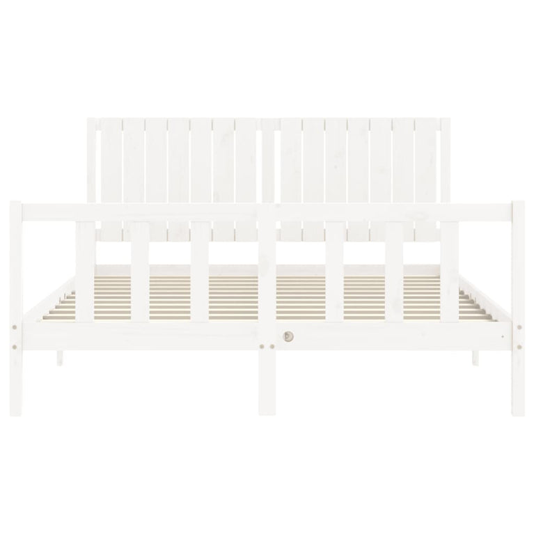 Bedframe met hoofdbord massief hout wit 160x200 cm